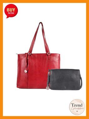 Genuine Italian Leather Tote Crossbody Satchel Bag Set